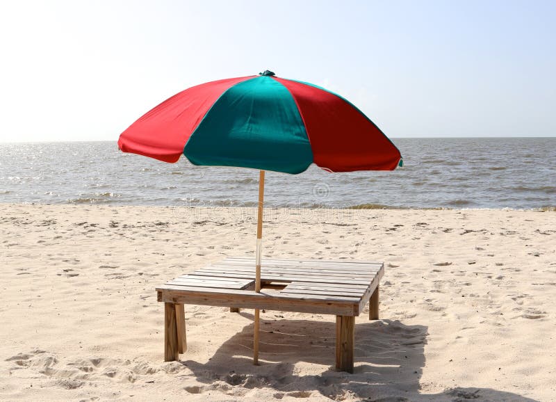 Multicolored Beach Umbrella Wooden Stand Beach Stock Photos - Free ...