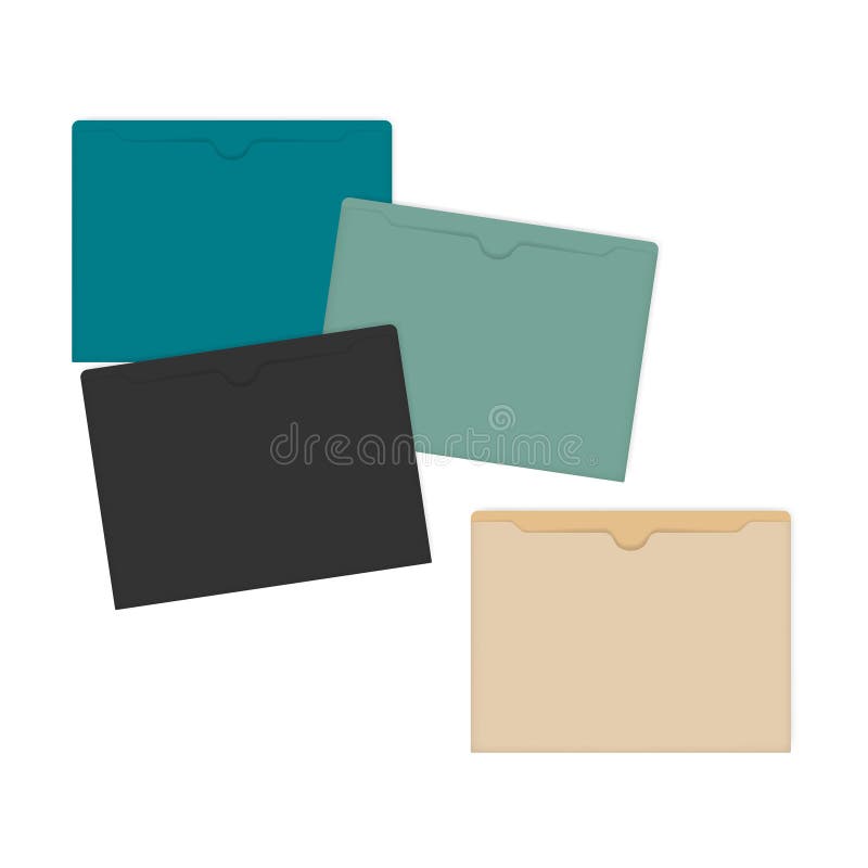 Multicolored blank file jackets with straight cut tabs vector mock-up stock illustration.