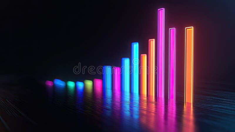Multicolored chart graph on black background. Selective focus. stock photography