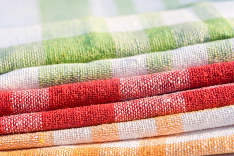 Multicolored Checkered Kitchen Towels Stock Photo Image of material