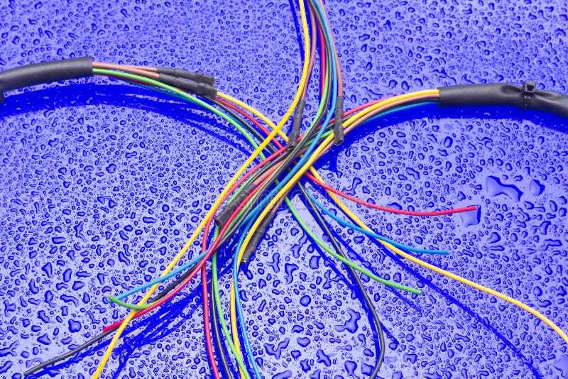 Multicolored Copper Cables for Electricity Transmission Stock Photo