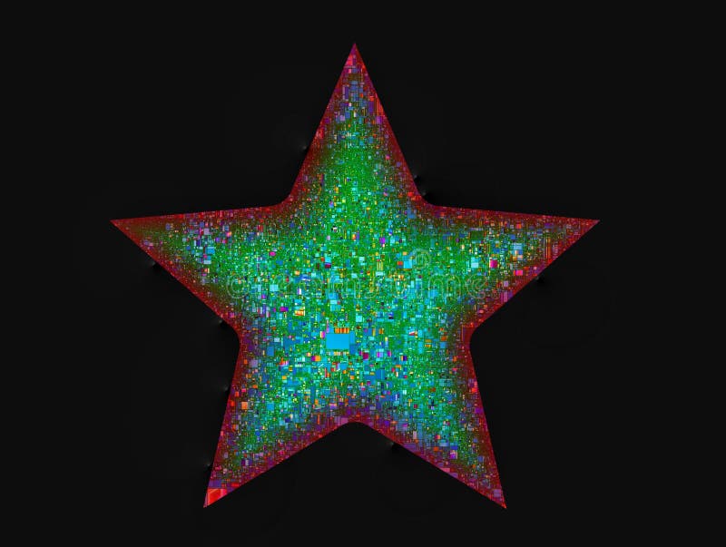 Multicolored Digital Geometric Design With Pixelated Patterns on Dark Background stock illustration