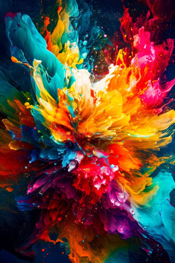 Multicolored Explosion of Paint on Black Background with Black