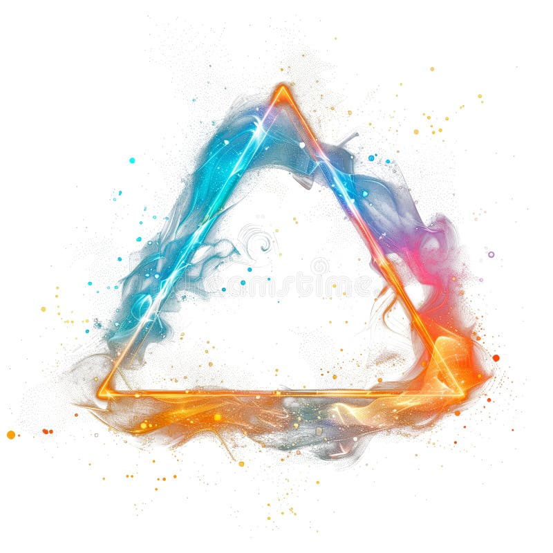 Multicolored glow magic triangle isolated on white or transparent background. A triangle of blue, red, golden sparkling royalty free stock photos