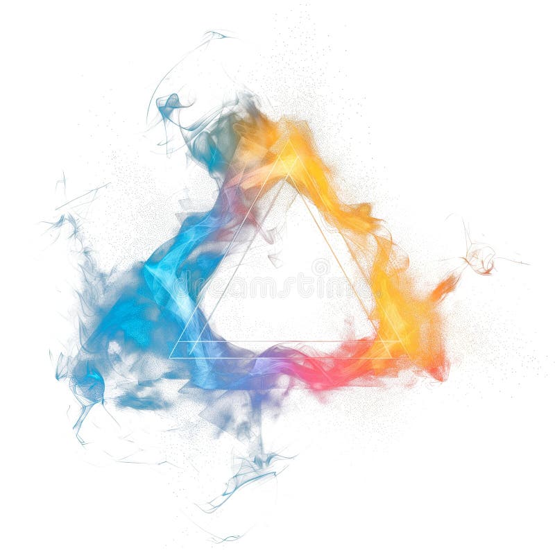 Multicolored glow magic triangle isolated on white or transparent background. A triangle of blue, red, golden sparkling royalty free stock image