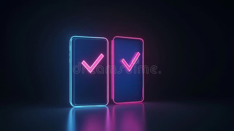 Multicolored glowing checkmarks set against a dark backdrop, representing success and the completion of tasks. royalty free stock images