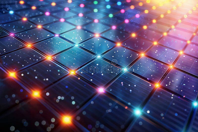 Glowing Pixel Circuit, generative ai stock illustration