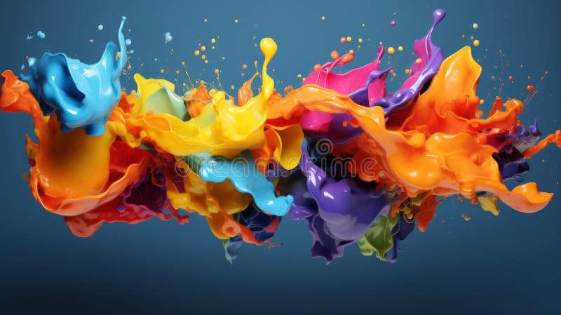 Un lichid multicolorat, stropit pe fond albastru. ai generativ stock images