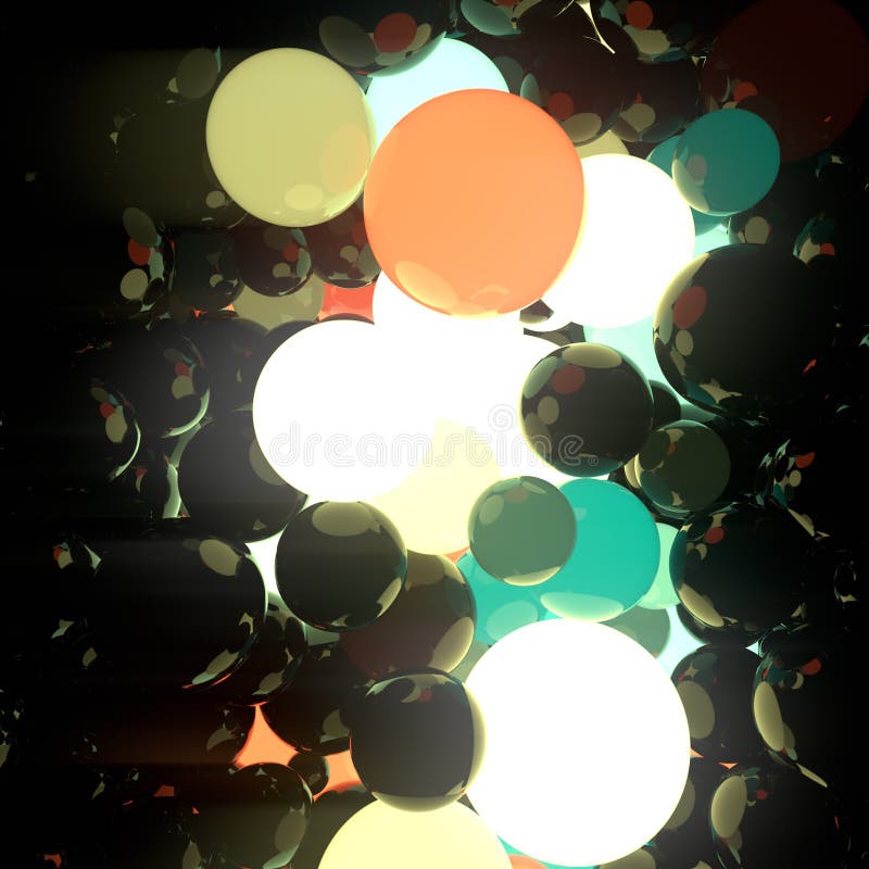 Multicolored Luminous Glowing Balls On Black Background. 3d Rendering