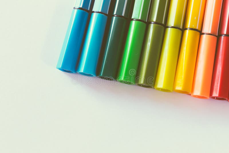 Multicolored of magic colors colours for paint or draw on paper with copy space and vintage color effect royalty free stock photos