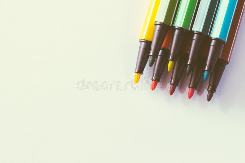 Multicolored of magic colors colours for paint or draw on paper with copy space and vintage color effect royalty free stock photo