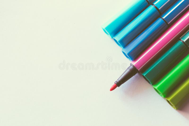 Multicolored of magic colors colours for paint or draw on paper with copy space and vintage color effect stock photo