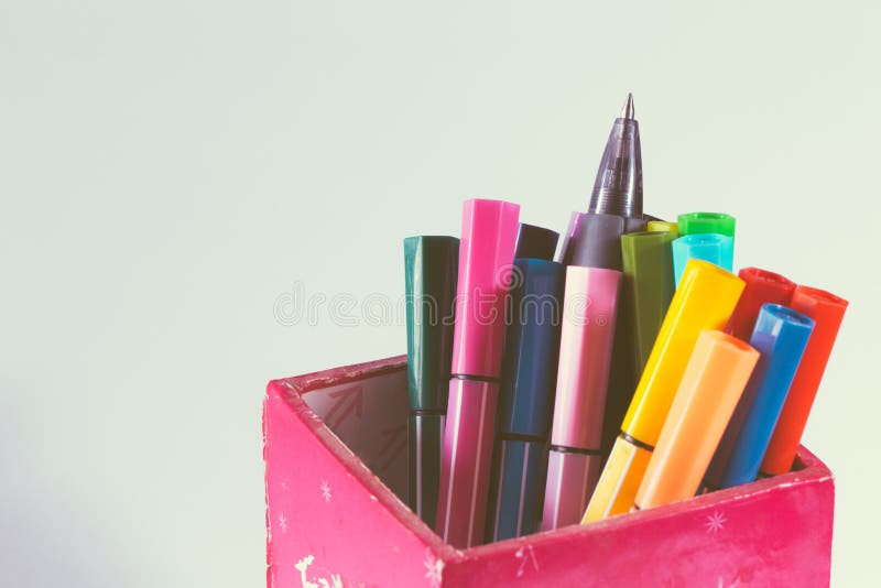 Multicolored of magic colors colours for paint or draw on paper with copy space and vintage color effect royalty free stock image