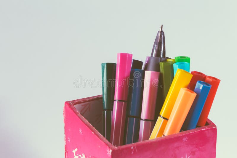 Multicolored of magic colors colours for paint or draw on paper with copy space and vintage color effect royalty free stock photography