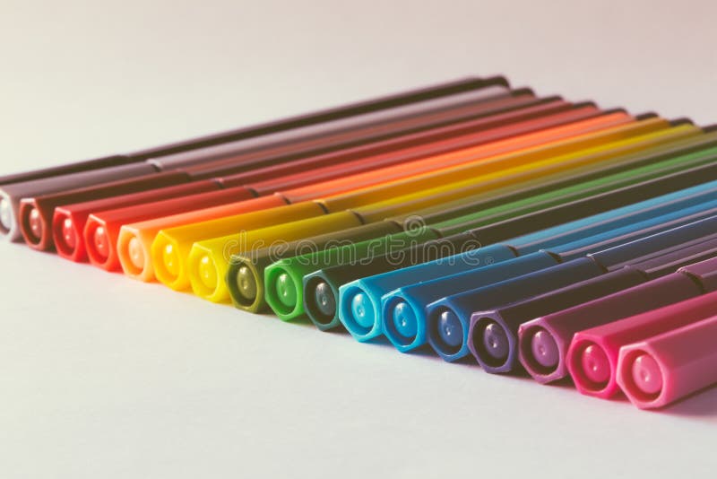 Multicolored of magic colors colours for paint or draw on paper with copy space and vintage color effect stock photo