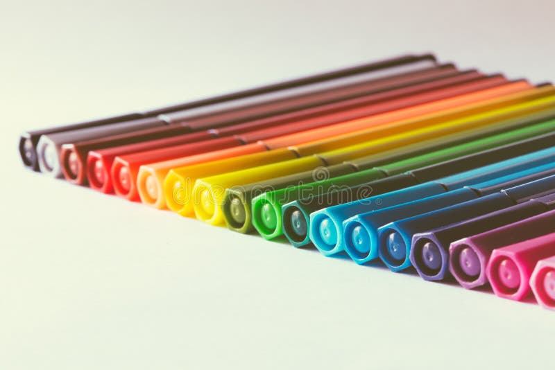 Multicolored of magic colors colours for paint or draw on paper with copy space and vintage color effect stock photography