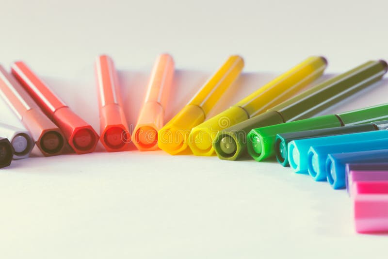 Multicolored of magic colors colours for paint or draw on paper with copy space and vintage color effect stock photos
