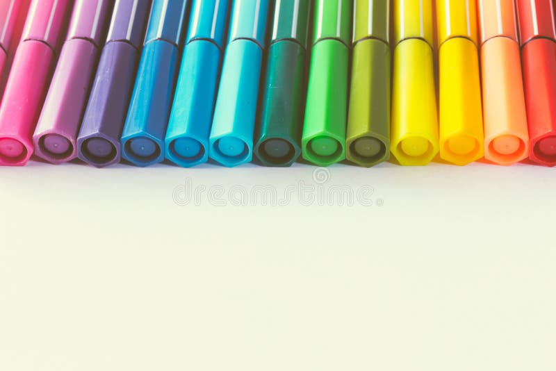 Multicolored of magic colors colours for paint or draw on paper with copy space and vintage color effect royalty free stock images