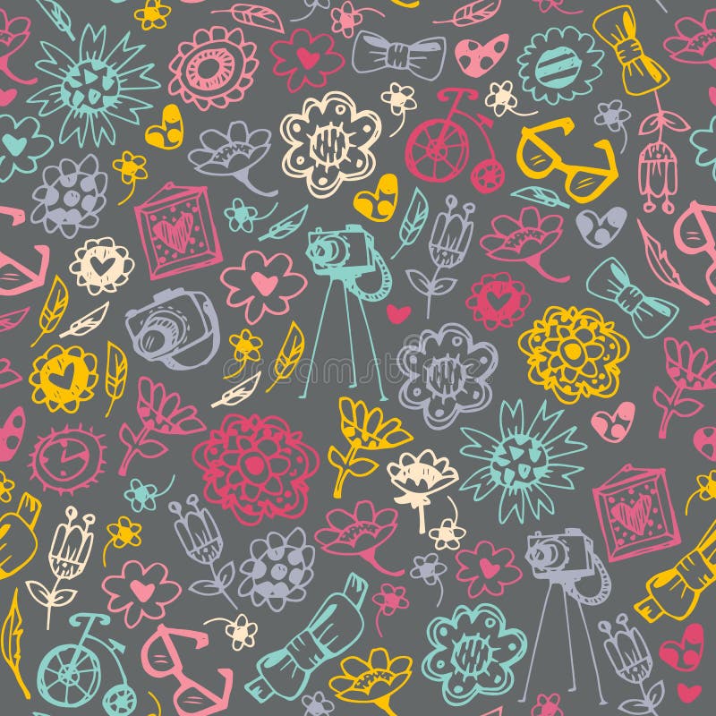 Multicolored naadloos patroon met modieuze dingen.