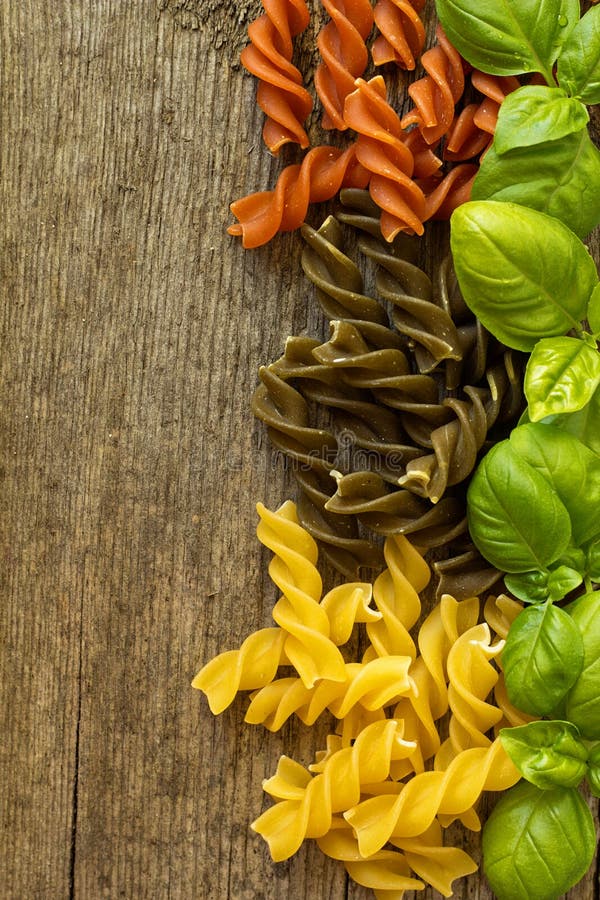 Multicolored pasta uncooked