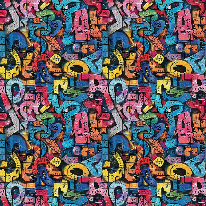 Multicolored Pattern of Letters and Numbers stock image