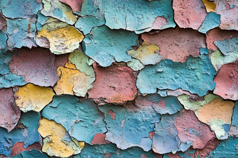 Multicolored Peeling Paint Texture Closeup on Cracked Wall Surface for Abstract Backgrounds or Design stock illustration
