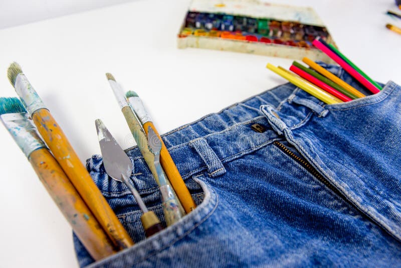 Multicolored Pencils Stick Out of a Jeans Pocket Stock Image Image of
