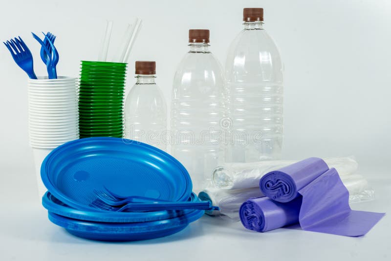 Multicolored Plastic Tableware Isolated on White Stock Photo Image of