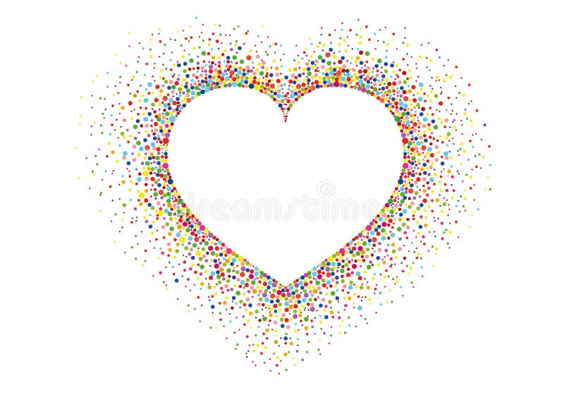 Multicolored rainbow confetti in the shape of a heart. Vector.