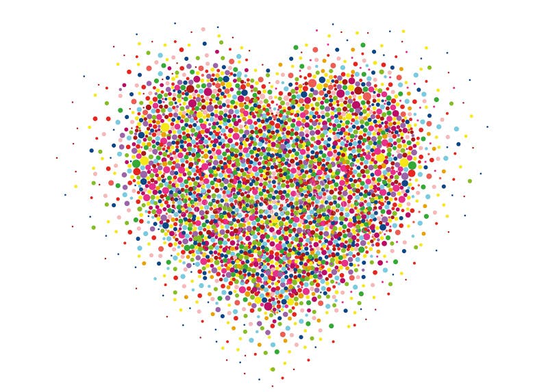 Multicolored rainbow confetti in the shape of a heart. Vector.