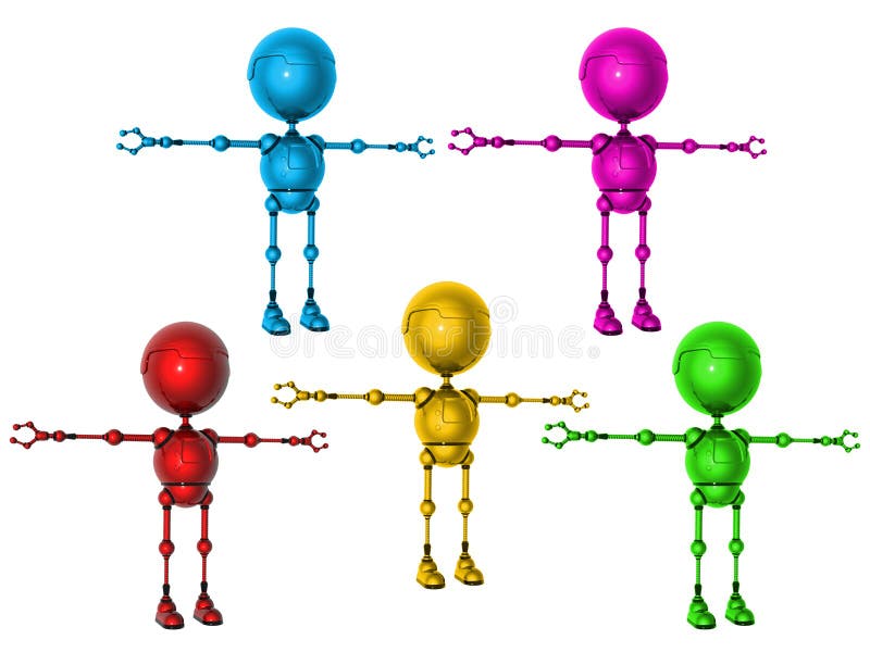 Multicolored robots of a toy. The fantastic character, the robot consisting of an electric wire, a toy.