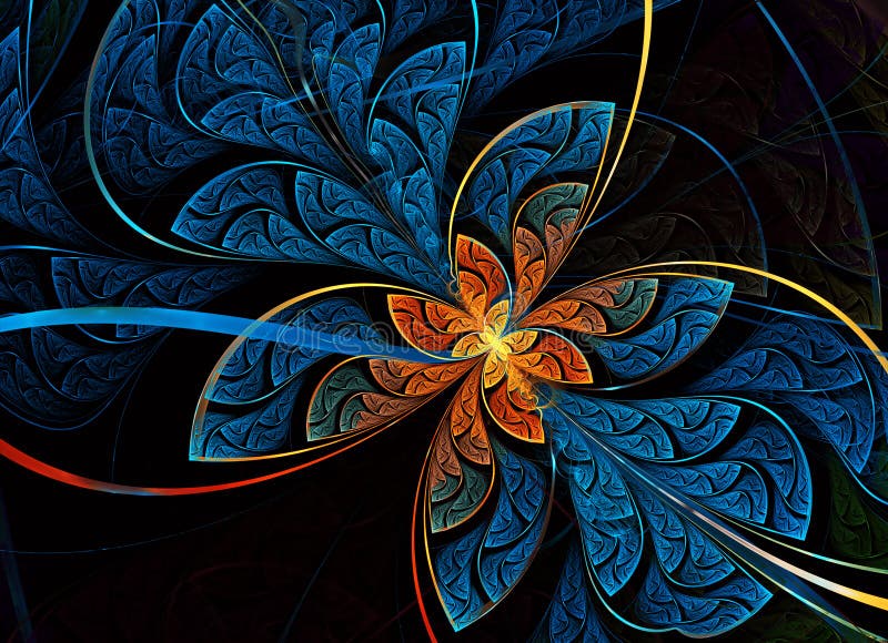 Multicolored symmetrical fractal pattern as flower. Fractal art