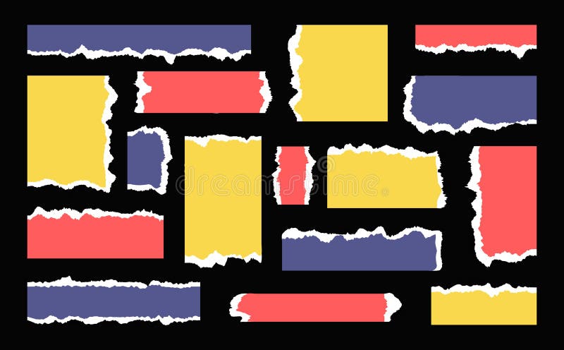 Multicolored Torn Paper pieces. Notebook sheets empty textbox. vector illustration
