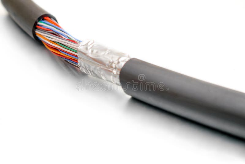 Multicolored trunk cable is torn off. Multichannel communication line. High speed data transfer. Damaged Isolation of main Internet Backbone channel. Damaged extension cord stock images, royalty-free photos and pictures