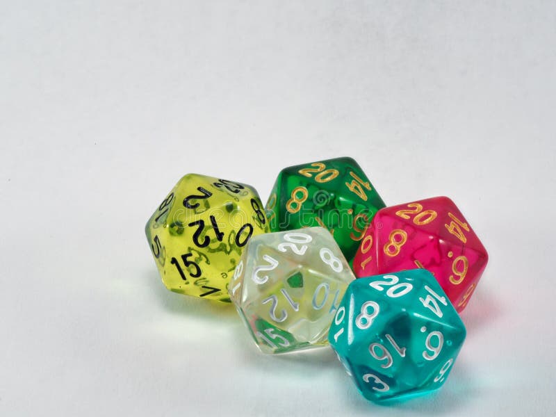 Multicoloured group of polyhedral dice