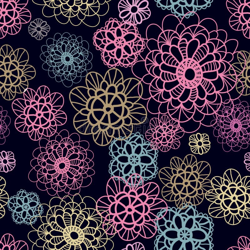 Multicoloured seamless pattern with lacy flowers