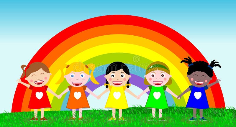 Multicultural Happy Kids Hand in Hand Outdoor royalty free illustration