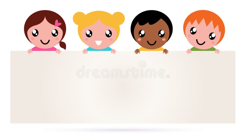 Multi ethnicity children holding a blank banner. Vector. Hispanic family cartoon vectors