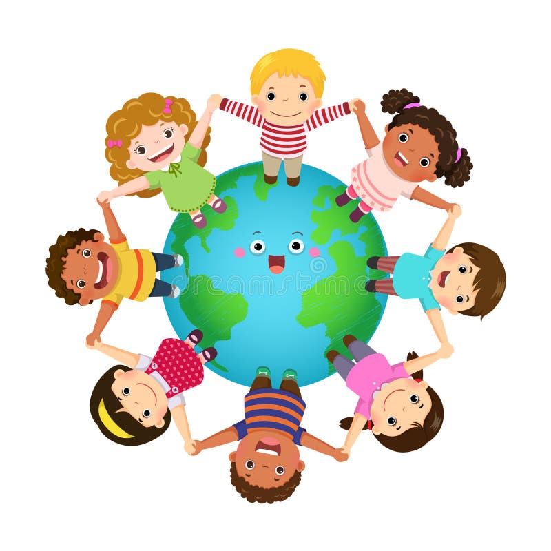Multicultural kids holding hands together around the world. Happy Childrenâ€™s day