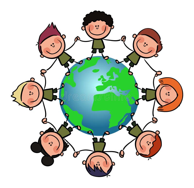 Children Stick Figure Playing Around the Globe, in it is Written English:  Peace No War Save Our Children Stock Illustration - Illustration of energy,  blue: 271349811