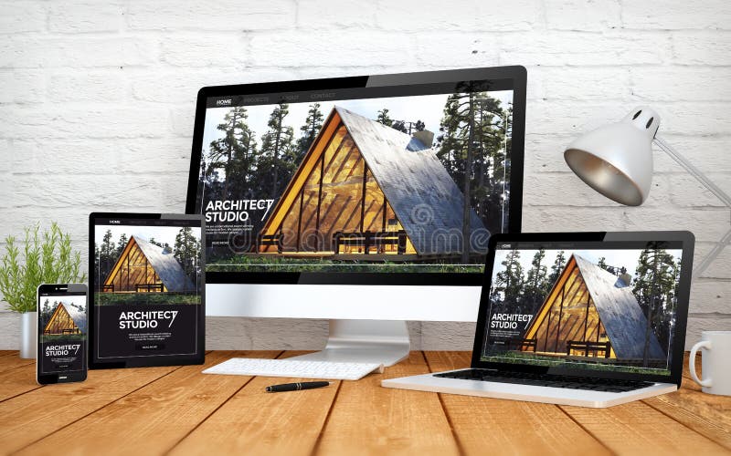 multidevices responsivos de la pantalla del diseño del sitio web del arquitecto stock de ilustración multidevices responsivos de la pantalla del diseño del sitio web del arquitecto stock de ilustración