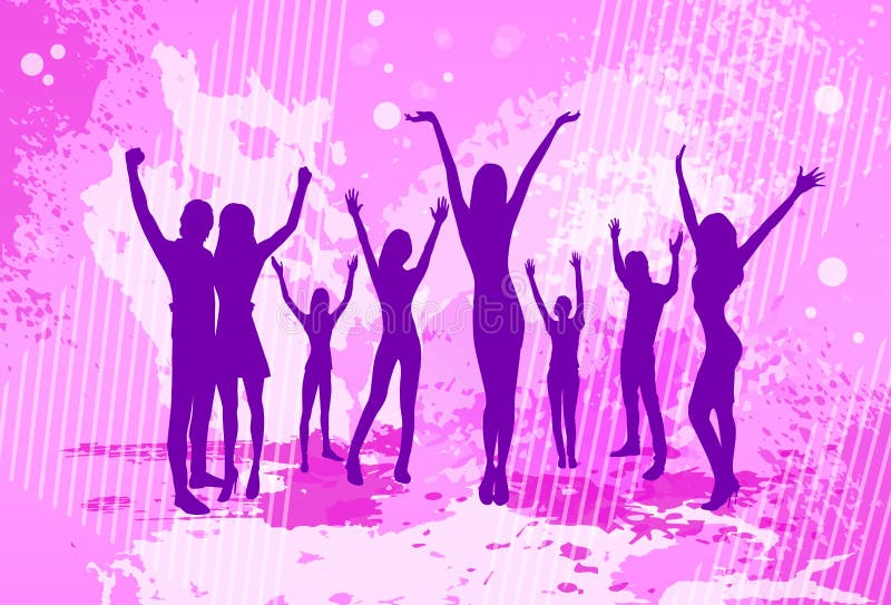 Multidão colorida cor-de-rosa de dança dos povos da bandeira da dança ilustração royalty free Multidão colorida cor-de-rosa de dança dos povos da bandeira da dança ilustração royalty free