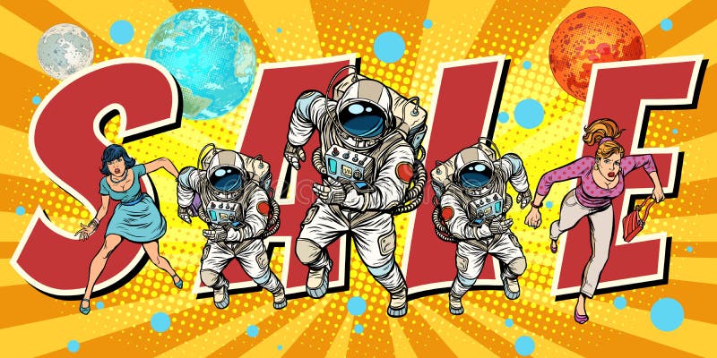Multidão de mulheres e de astronautas que correm a venda ilustração do vetor Multidão de mulheres e de astronautas que correm a venda ilustração do vetor