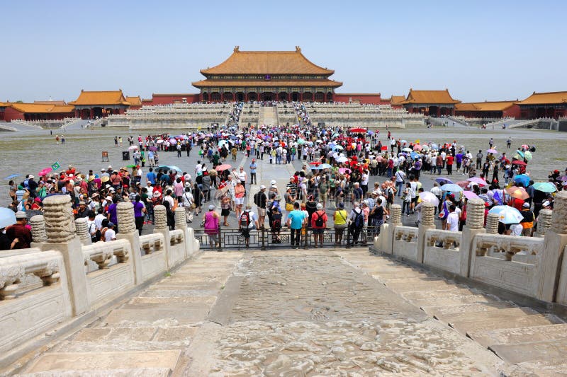 Multidão na Cidade Proibida, China fotografia de stock