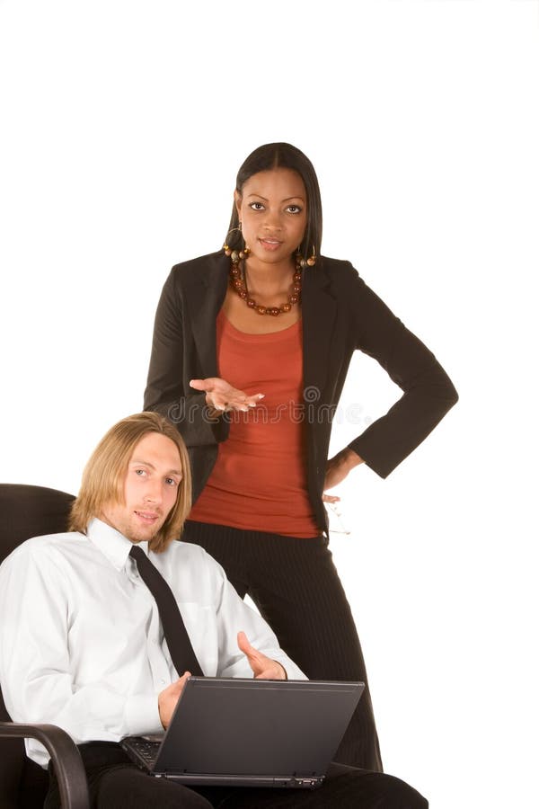 Multiethnic business people offer you help stock photos