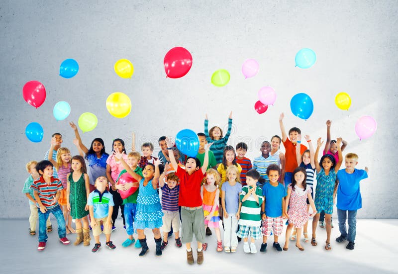 Multiethnic Children Smiling Happiness Friendship Balloon Concept stock photos Multiethnic Children Smiling Happiness Friendship Balloon Concept stock photos
