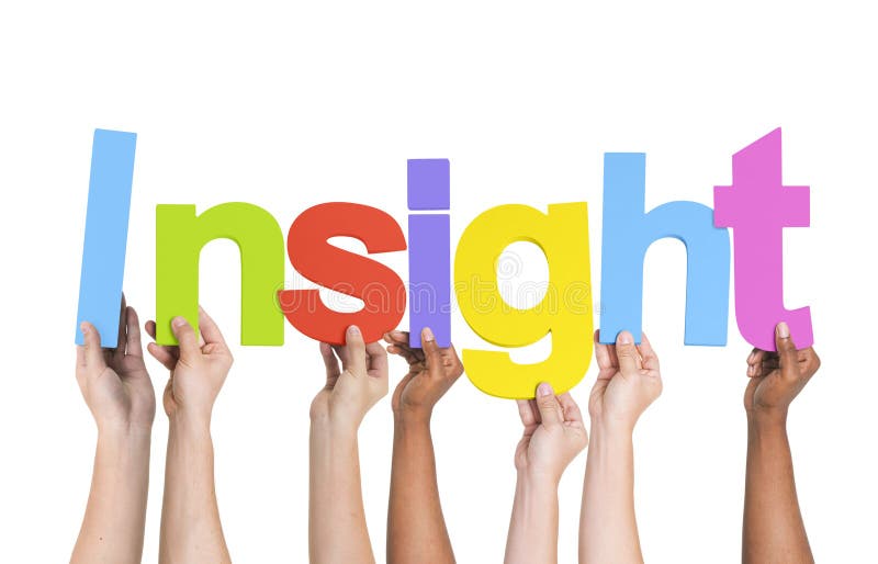 Multiethnic Group of Hands Holding Insight stock images