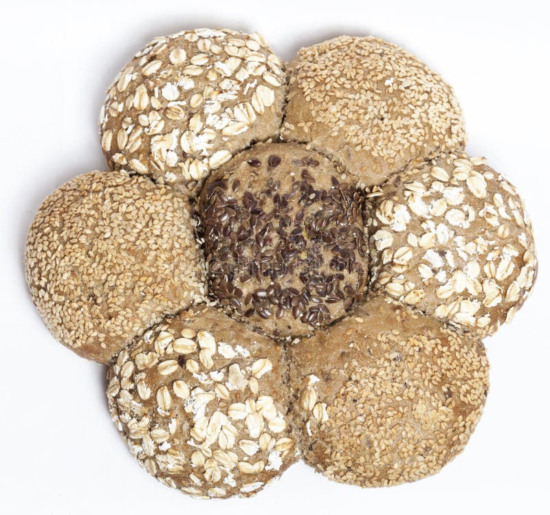 Multigrain Brown Bread in Shape of Flower Isolated Stock Photo Image