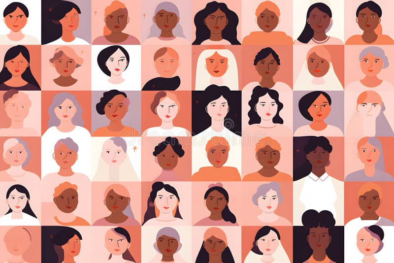 Multikulturalfrauen Crowdportrait. Neuronale Netzai generiert. Neuronales Netzwerk ai generierte Kunst.