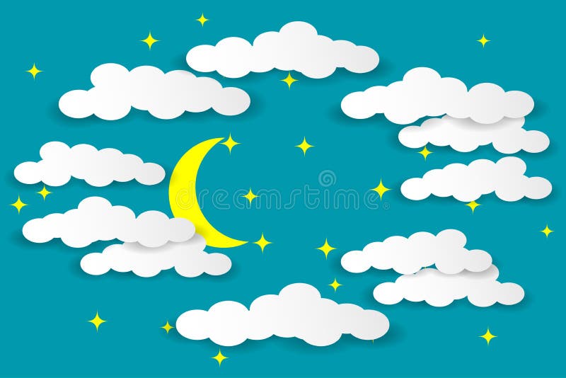 Day and Night Sky. White Clouds, Sun, Moon and Stars on a Blue ...